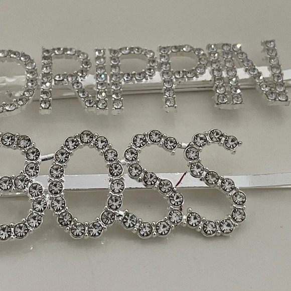 Crystal Rhinestone Studded Metal Hair Pin Accessories “DRIPPIN” & “BOSS” Set - Picture 8 of 11